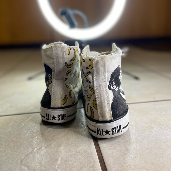 Rare Banksy Thinker Monkey Bananas Design Converse Men 5 woman’s 7 - Picture 4 of 10